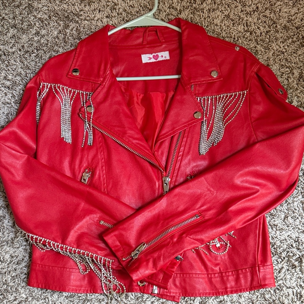 Buddy Love Rife Red Leather Jacket with Silver Chains